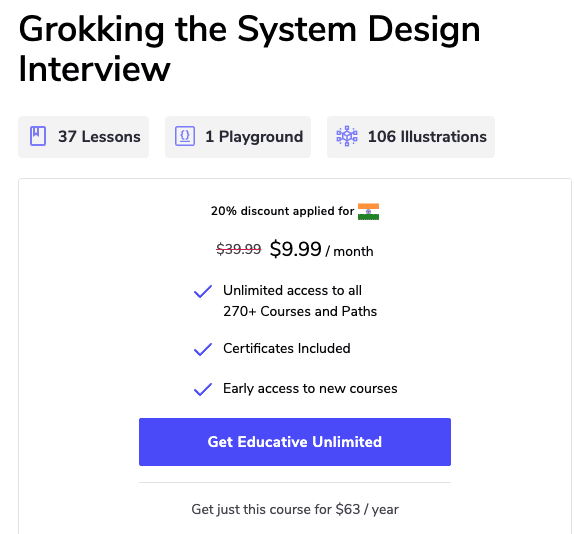 Grokking the System Design Interview monthly discount